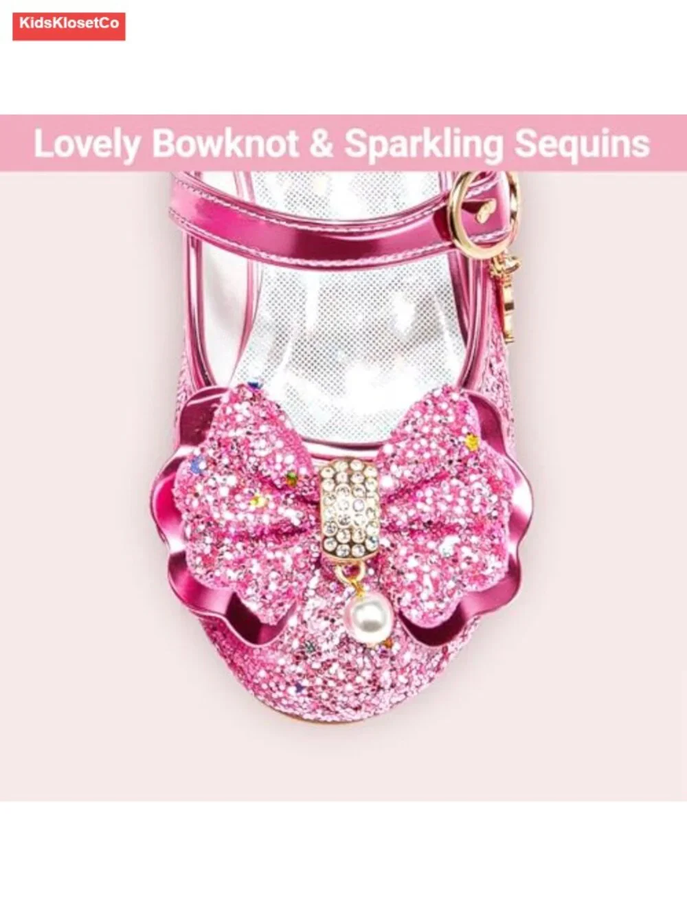 Glitter Princess Dress Shoes with Bow, Hook & Loop Closure, Memory Foam Insole